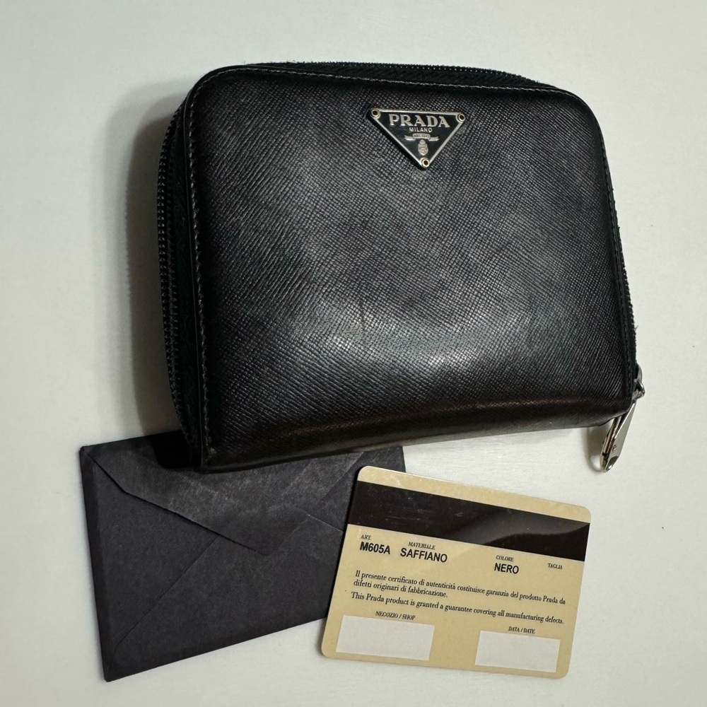 Prada compact zippy saffiano leather wallet